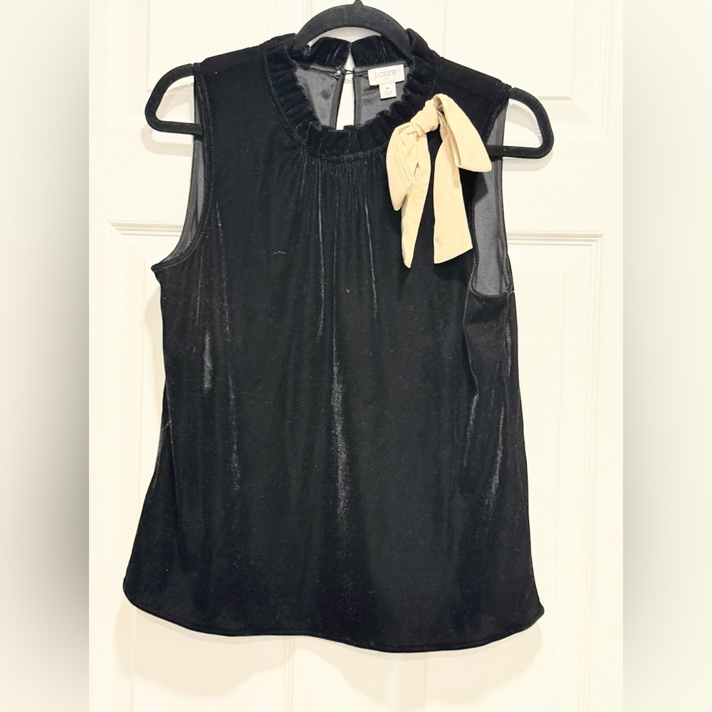 J. Crew Black Velvet Sleeveless top with Tan Bow